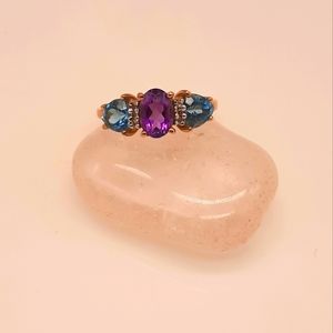 Blue Topaz and Tanzanite 14k Gold Ring